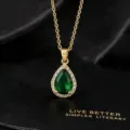 Elegant green pear cut cubic zirconia pendant necklace gold chain detail aesthetic jewelry - Teardrop / 40+5cm / Green