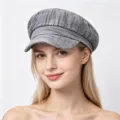 Modische graue Tweed Schiebermütze für Damen, klassische Achteckkappe für Herbst und Winter. - Verstellbar / Metallische Oktogonale Mütze / Schwarz