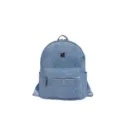 Close-up view of the sparkling denim mini backpack showcasing fine texture and front pocket. - Large (13369) / Without Pendant / Denim Blue
