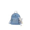 Stylish denim backpack with glitter details and cute bear pendant for casual daily use. - Small (13369) / With Pendant / Denim Blue