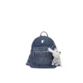 Dark blue denim mini backpack with rhinestone sparkle details and cute plush pendant. - Small (13369) / With Pendant / Dark Blue