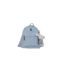 Denim mini backpack detail, sparkling glitter fabric, front zip pocket, cute plush bear charm. - Small (13369) / With Pendant / Light Blue