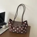 Bolso de hombro de lunares lindo para mujer, bolso tote casual elegante con asa - Marrón