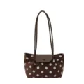 Bolso de hombro marrón con lunares chic para mujer, elegante bolso tote con asas largas - Marrón