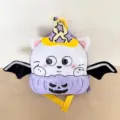 Cute Halloween pumpkin cat EVA shell kids backpack with witch hat and bat wings for school. - Purple