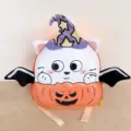 Cute Halloween pumpkin kitten EVA shell backpack, purple witch hat and black bat wings style - Orange
