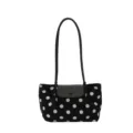 Bolso de hombro negro con lunares blancos, asas largas y un elegante cierre de solapa. - Negro