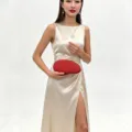 Élégant sac de soirée rouge en strass avec chaîne, sac à bandoulière pour femmes fêtes. - Rouge