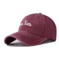 Washed vintage cotton baseball cap with crown embroidery, stylish casual dad hat for outdoor. - Adjustable / Burgundy