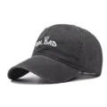 Washed distressed cotton baseball cap with crown embroidery for men and women outdoor sun hat. - Adjustable / Black
