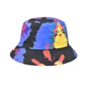 Vue détaillée du chapeau bob tie-dye coloré, présentant un motif abstrait éclaboussé. - M (56-58cm) / Teinture-Lien Double Face 08