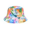 Vue détaillée du chapeau bob tie-dye coloré doté d'imprimés de plumes abstraits pour le printemps. - M (56-58cm) / Teinture-Lien Double Face 19