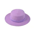 Damen lila Strohhut mit Kette flache Krempe Strand Sommer Sonnenhut Outdoor Kopfbedeckung - Kopfumfang 54-60cm / 11