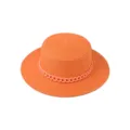 Oranger Strohhut für Damen Sommer Strand flacher Topfhut Sonnenhut mit stilvoller Kette. - Kopfumfang 54-60cm / 14