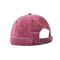 Washed denim docker hat for men, vintage rolled cuff retro street sailor cap with strap. - Adjustable / Washed Wine Red