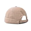 Washed denim docker cap for men, vintage street style brimless roll edge melon hat. - Adjustable / Washed Khaki