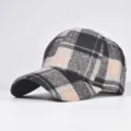Classic plaid wool baseball cap detailed view, autumn and winter fashion hat for daily wear. - Adjustable / 09