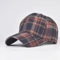 Detail shot of the stylish plaid baseball cap showing the textured fabric and hard crown structure. - Adjustable / 16