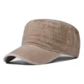 Vintage gewassen katoenen platte militaire pet voor buiten vrijetijd en dagelijks gebruik. - Verstelbaar / Khaki