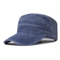 Klassieke katoenen gewassen platte militaire pet voor buiten, vintage marineblauwe hoed. - Verstelbaar / Marineblauw