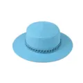 Klassischer hellblauer Strohhut mit Kette, stilvoller flacher Krempe Sonnenhut Damen Sommer. - Kopfumfang 54-60cm / 10