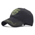 Men black tactical baseball cap with green embroidery military motto outdoor sun hat - Adjustable / Black