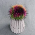 Kids winter knit hat with colorful raccoon fur pom pom warm beanie hat for boys and girls - Kids (3-7 Years) / 3 Gray