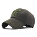 Men's military tactical baseball cap, green cotton outdoor sun visor hat with embroidered crest. - Adjustable / Army Green