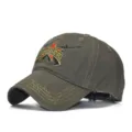 Mens vintage military baseball cap, outdoor tactical sun protection cotton dad hat - Adjustable / Army Green
