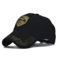 Men's Black Tactical Baseball Cap with Embroidered Shield and Star Outdoor Casual Sun Hat - Adjustable / Black
