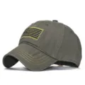 Men tactical baseball cap with embroidered flag patch, vintage military army style outdoor sun hat. - Adjustable / Army Green
