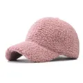 Pink sherpa baseball cap, thick teddy fleece duckbill hat, casual winter outdoor sun hat. - Adjustable / Pink