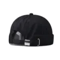 Πίσω λεπτομέρεια μαύρο καπέλο docker, μονόχρωμο streetwear σκουφί με μεταλλική αγκράφα. - Ρυθμιζόμενο / Μαύρο
