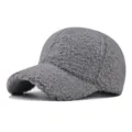 Thickened gray sherpa baseball cap detail, cozy fleece winter sun hat for outdoor wear. - Adjustable / Gray
