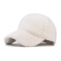 Thickened sherpa baseball cap detail, warm plush teddy fleece material for outdoor winter wear. - Adjustable / White