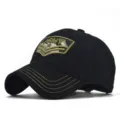 Black cotton baseball cap for men with military ARMY embroidered patch for outdoor sun. - Adjustable / Black