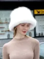 Close-up of the fluffy white plush bucket hat, showcasing cozy winter texture and soft warmth. - Adjustable / White