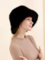 Women winter warm black real fox fur bucket hat, stylish plush fisherman hat for outdoor wear. - Adjustable / Black