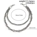 Dark gothic style double layer skull bead pants chain for men streetwear accessory 50-60cm - White Gold
