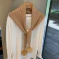 Women knit triangle scarf camel pom pom shawl hollow winter versatile stylish fashion warm - Khaki