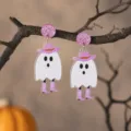 Halloween Geist Acryl Ohrringe rosa Cowboyhut süßer Ohrschmuck Party Festival Schmuck - Stil 4
