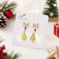 Boucles d'oreilles sapin de noël avec cristal et nœud, bijoux de fête pour femmes. - Sapin de Noël en Verre Style 6