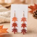 Autumn maple leaf long tassel earrings for women, stylish gradient three-color drop hook. - Reddish Brown Gradient Maple Leaf (25080613-3)