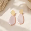 Pink pearlescent teardrop geometric earrings sweet style gold plated ear studs for women - Teardrop Style (26080506-2) / Pink Pearlescent