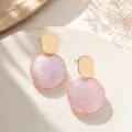 Pink pearlescent textured geometric earrings detail showcasing elegant gold and pink round design. - Round Style (26080506-1) / Pink Pearlescent