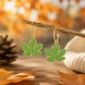 Autumn green maple leaf hoop earrings retro gold edge leaf pendant jewelry for women - Hoop Dangle Style (25080609-2) / Green (25080609-2)