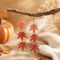 Elegant autumn maple leaf long hook earrings for women, stylish gradient resin tassel drop jewelry. - Glitter Gradient Maple Leaf (25080613-4)