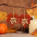 Vintage autumn double maple leaf drop earrings for women, stylish acrylic and metal jewelry. - Retro Contrast Style (25080610-4)