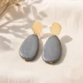 Dark gray textured drop earrings with gold-tone accents for women elegant retro daily wear - Water Drop Style (26080505-2)