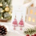 Christmas irregular faux pearl tree earrings star pendant holiday dangle earrings jewelry - Irregular Pearl Christmas Tree (26080502-Pink) / Pink